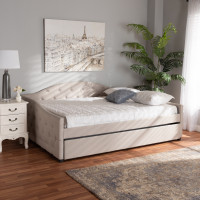 Baxton Studio Becker-Beige-Daybed-FT Baxton Studio Becker Modern and Contemporary Transitional Beige Fabric Upholstered Full Size Daybed with Trundle